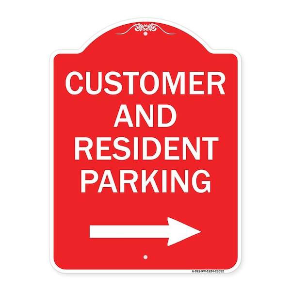 Reserved Parking Customer and Visitor Parking With Right Arrow, Red & White, A-DES-RW-1824-23052